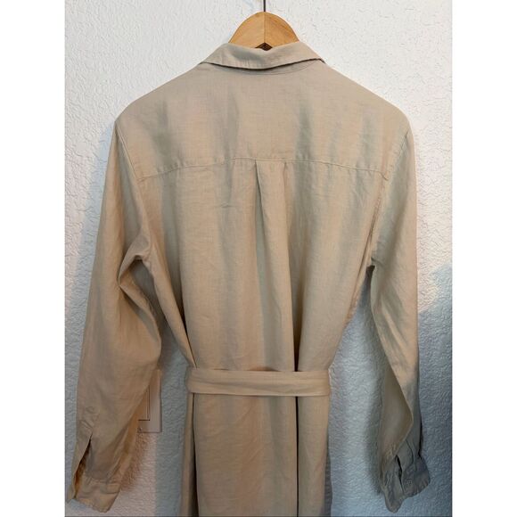 Quince European Flax Linen Belted Long Sleeve Shirtdress in Sand Size M - Picture 5 of 10